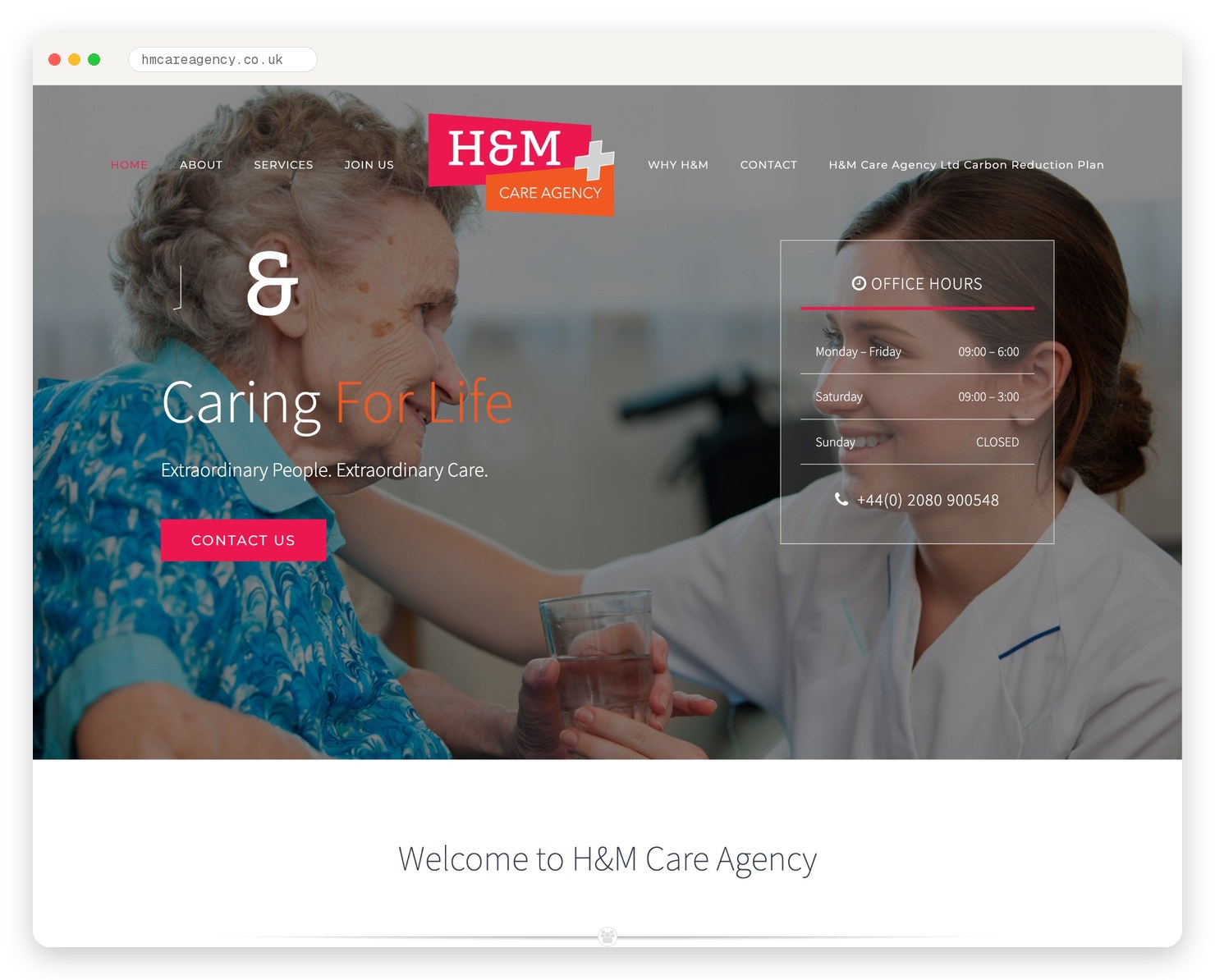 H and M Care Agency website